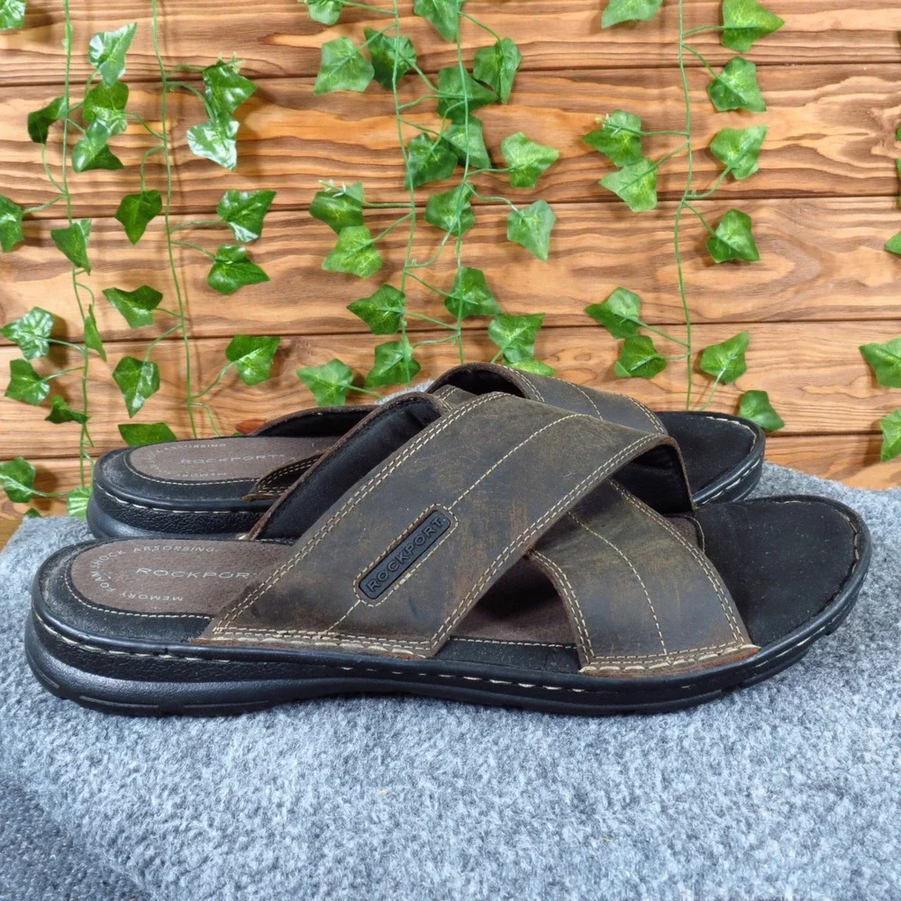 Rockport Darwyn X-Band Mens Slide Sandals Size‎ 12 Casual Comfort Brown Leather
